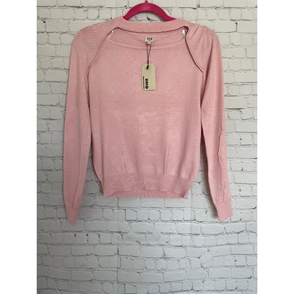 UNIQ Pink Cutout Lightweight Sweater size S/M NWT - Picture 1 of 5